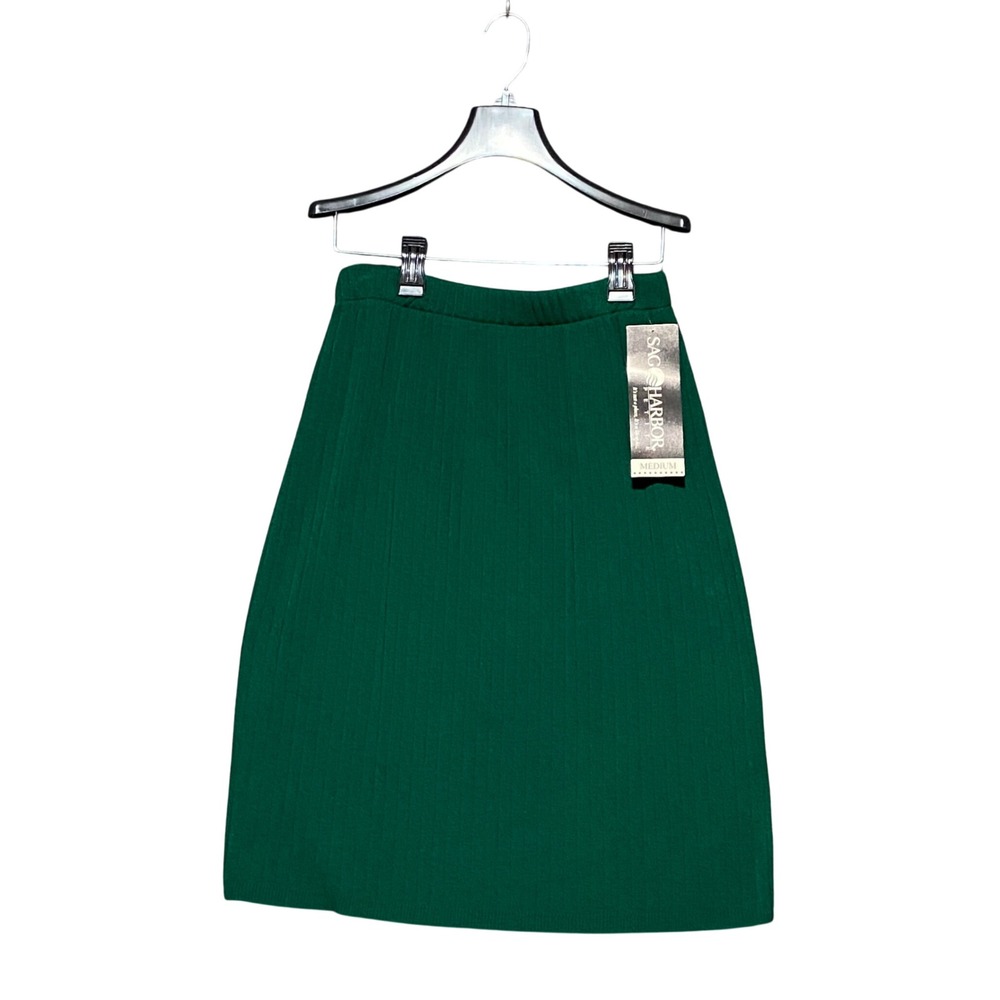Sag Harbor Petite 3pc Cardigan Striped Top Skirt Set Pine Green Vintage NWT S/M - Picture 13 of 16